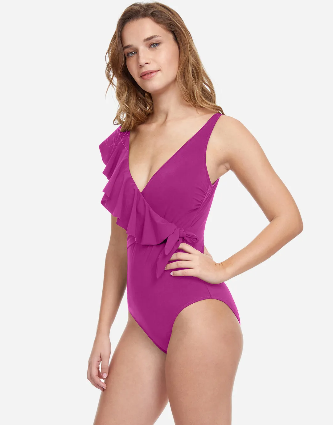 Profile Tutti Frutti Ruffle Surplice Swimsuit - Warm Violet