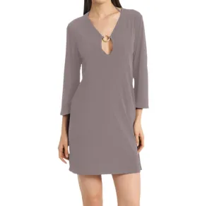 Quintessential 3/4 Sleeve Keyhole Cover-Up Dress In Brown