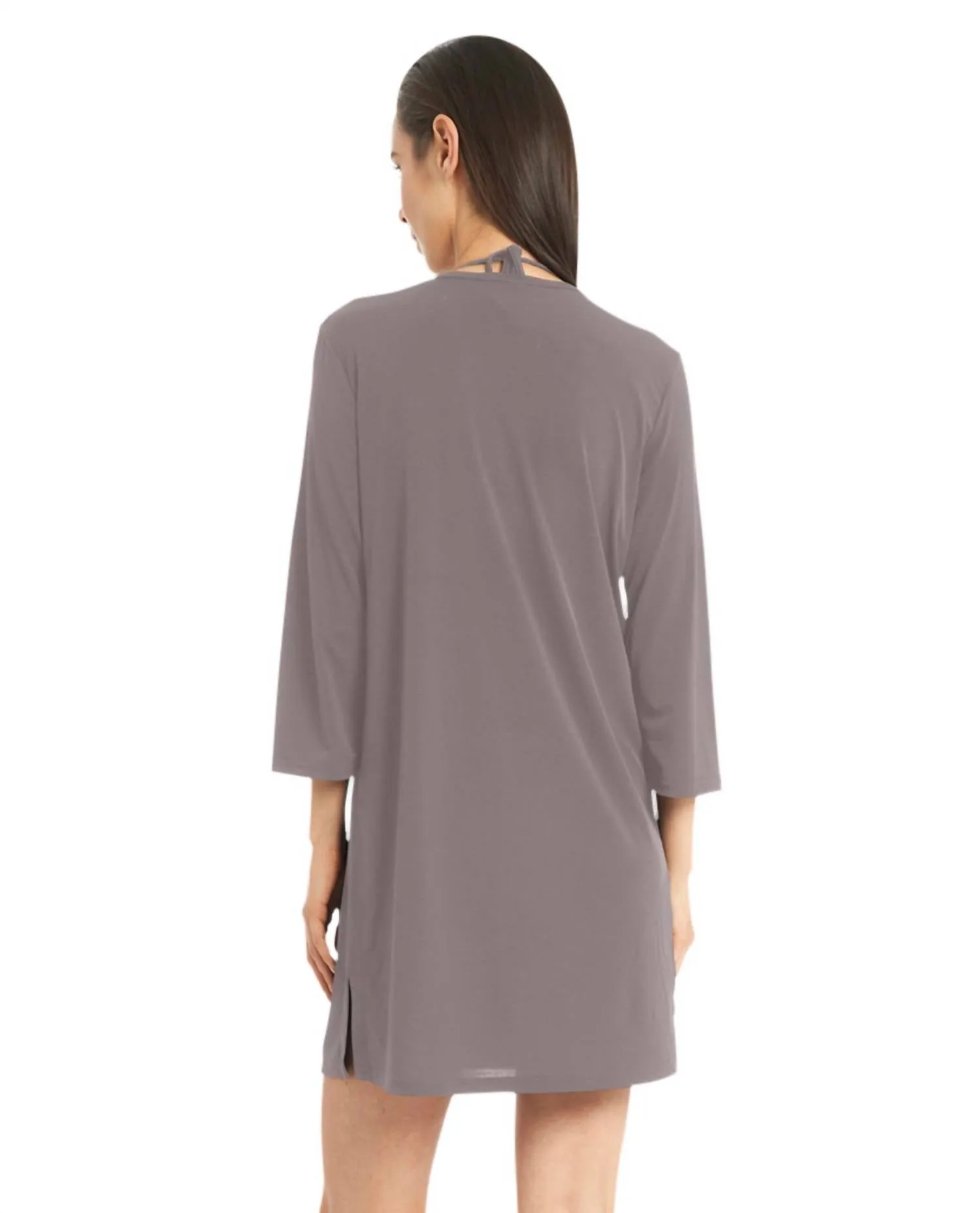 Quintessential 3/4 Sleeve Keyhole Cover-Up Dress In Brown
