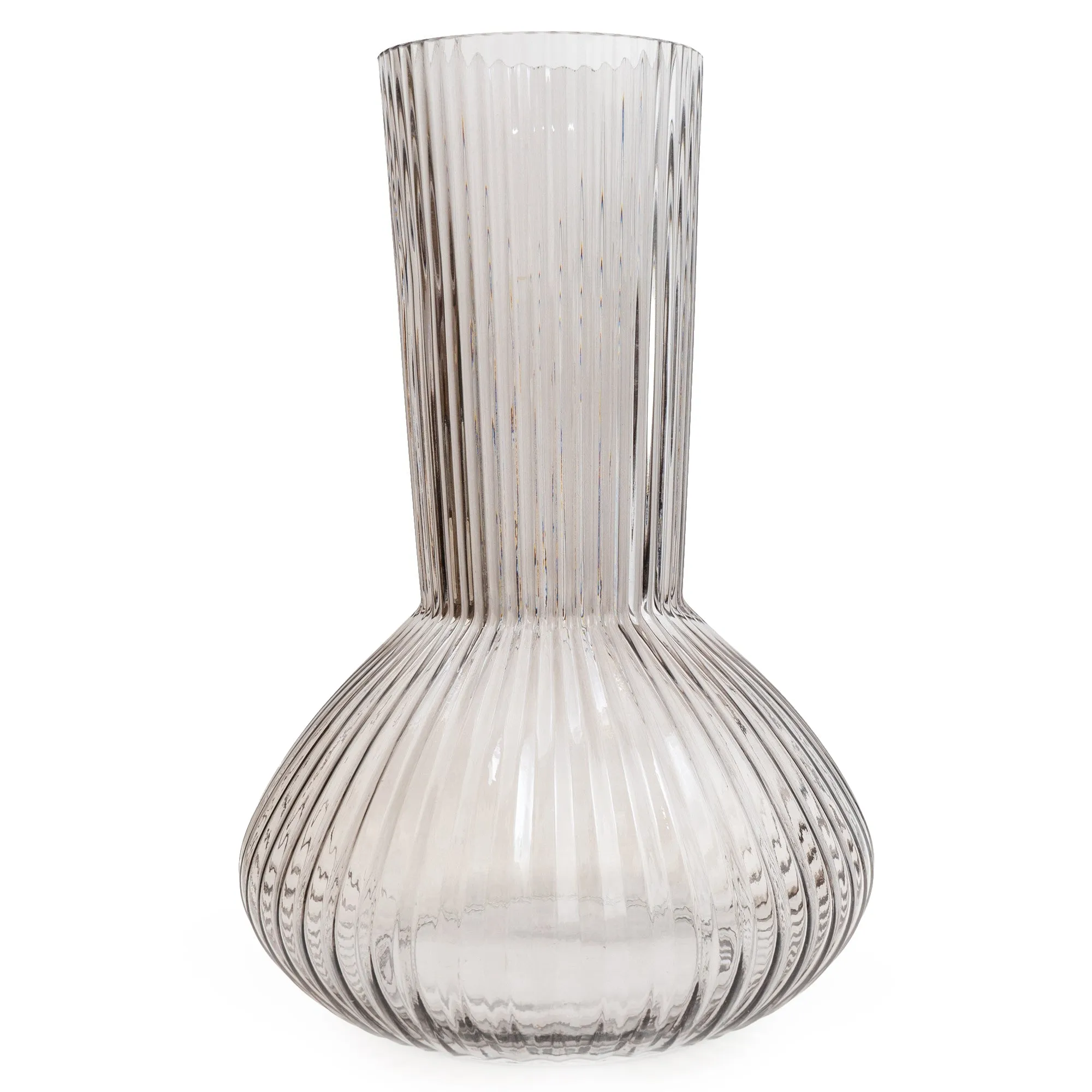 Refined Grey Ridged Tall Bottle Vase