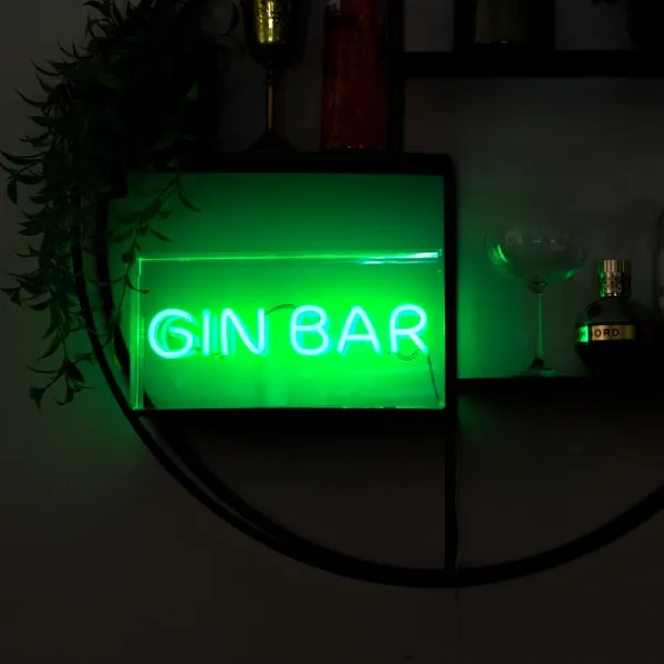 Retro Green Neon Light Box Gin Bar