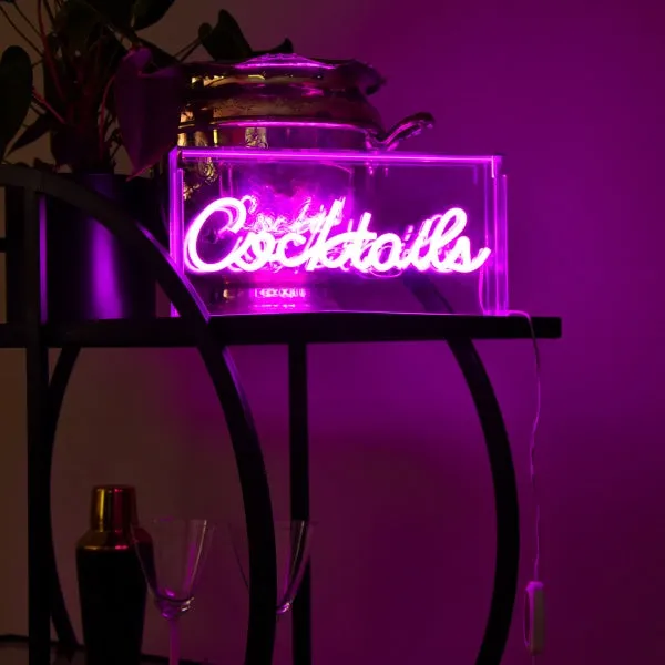 Retro Pink Neon Cocktails Sign Light Box