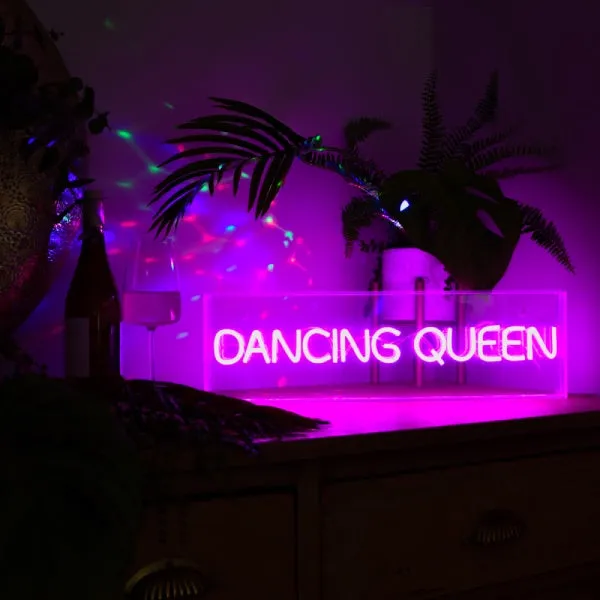 Retro Pink Neon Dancing Queen Sign