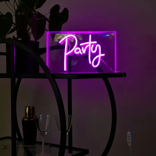 Retro Pink Neon Sign Box Party