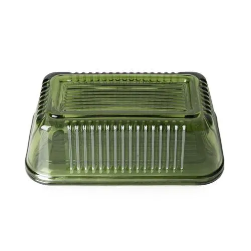 Ridged Glass Butter Dish with Lid - Green