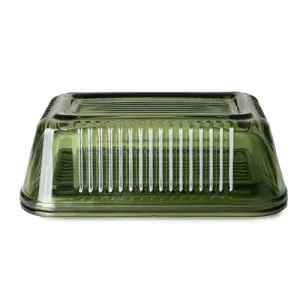 Ridged Glass Butter Dish with Lid - Green kitchen essentials, utensils set