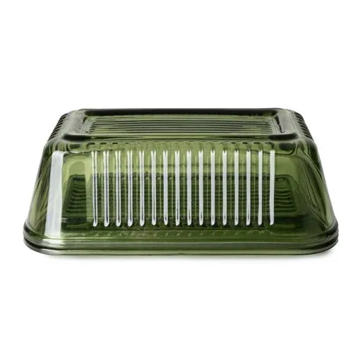 Ridged Glass Butter Dish with Lid - Green kitchen essentials, utensils set