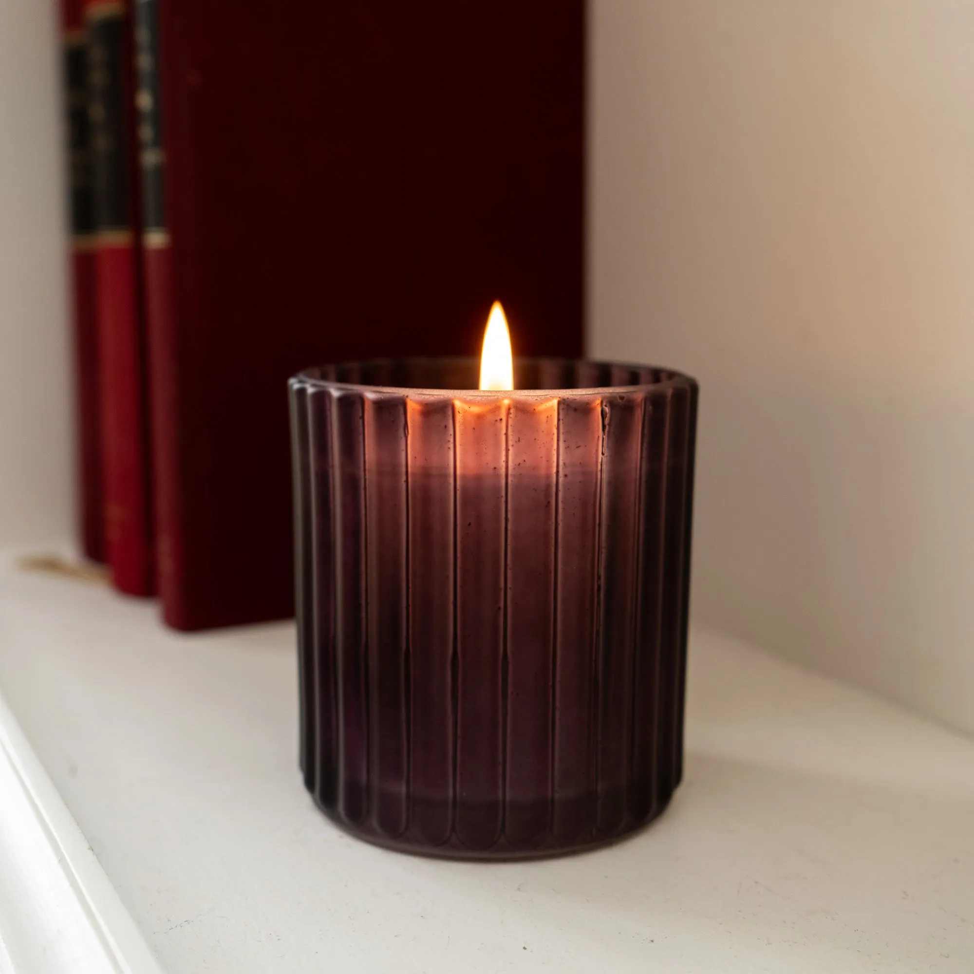 Ridged Glass Candle - Frosted Plum