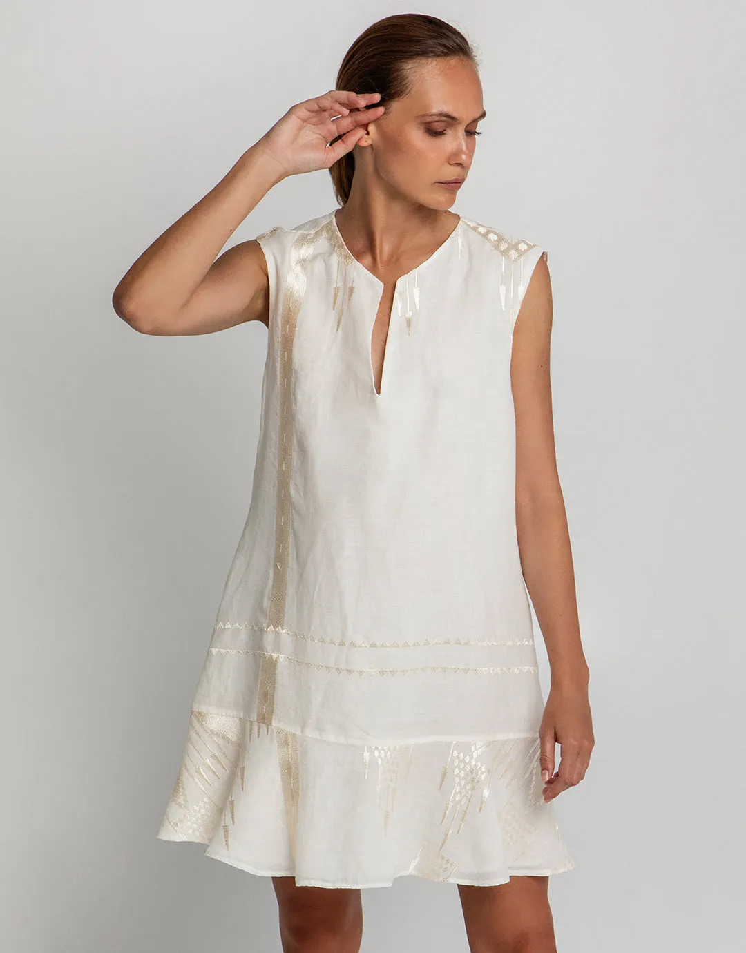 Roots Mini Dress - Natural and Champagne