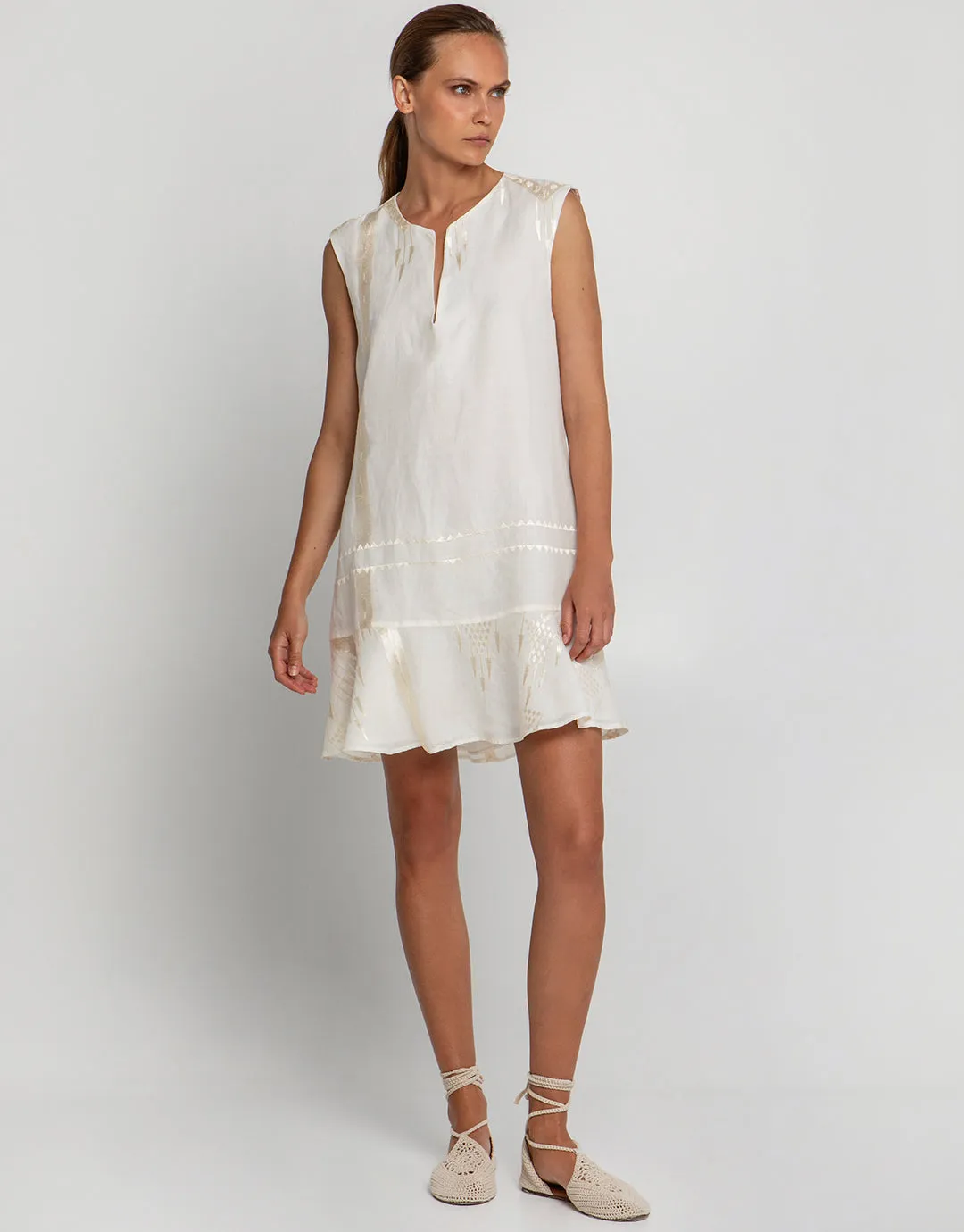 Roots Mini Dress - Natural and Champagne