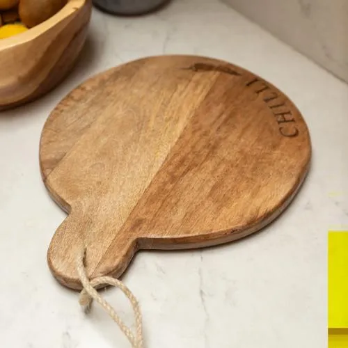 Round Mango Wood Chopping Board with Chilli Enamel