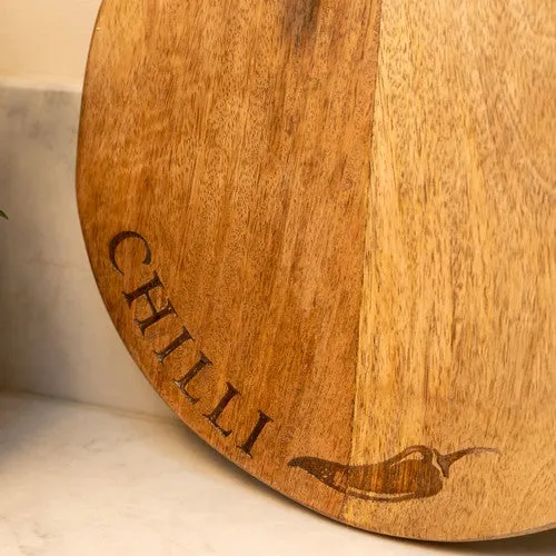 Round Mango Wood Chopping Board with Chilli Enamel