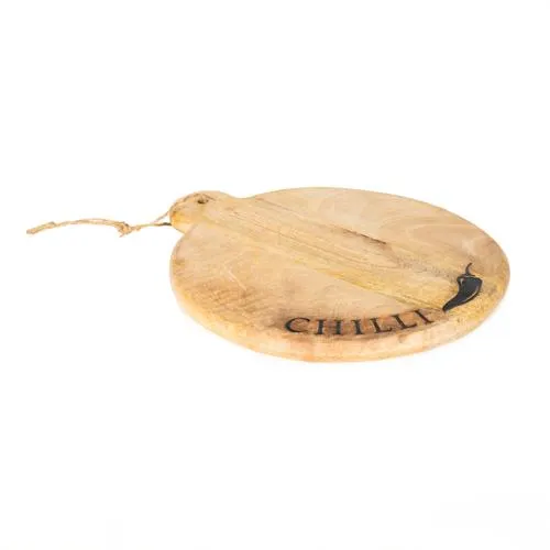 Round Mango Wood Chopping Board with Chilli Enamel