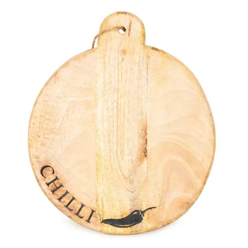Round Mango Wood Chopping Board with Chilli Enamel