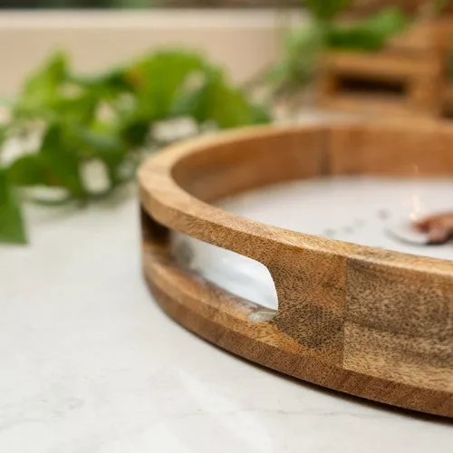 Round Mango Wood Tray with Luxe Highland Cow Enamel Design