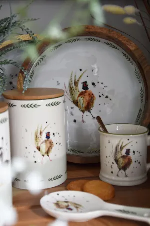 Round Mango Wood Tray with Luxe Pheasant Enamel Design kitchen essentials, utensils set