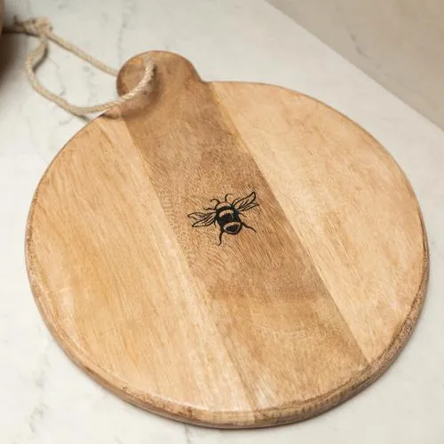 Round Wooden Chopping Board with Bee Detail
