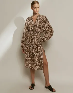 Sahara Shirred Cuff Shirtdress - Animal