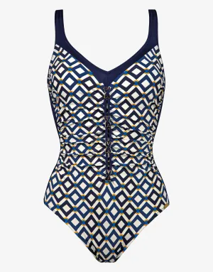 Seaside Dining Moulded Swimsuit - Navy Cream