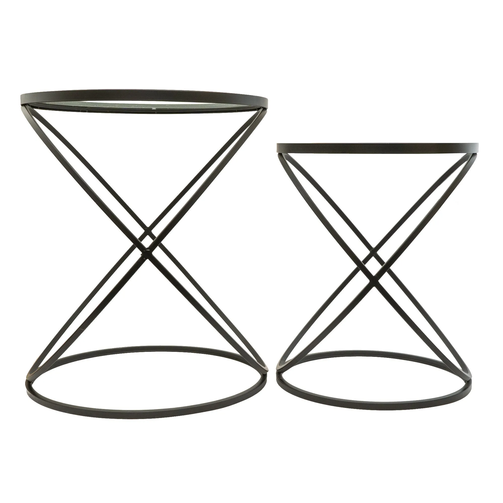 Set of 2 Black Criss Cross Tables  with Glass Top