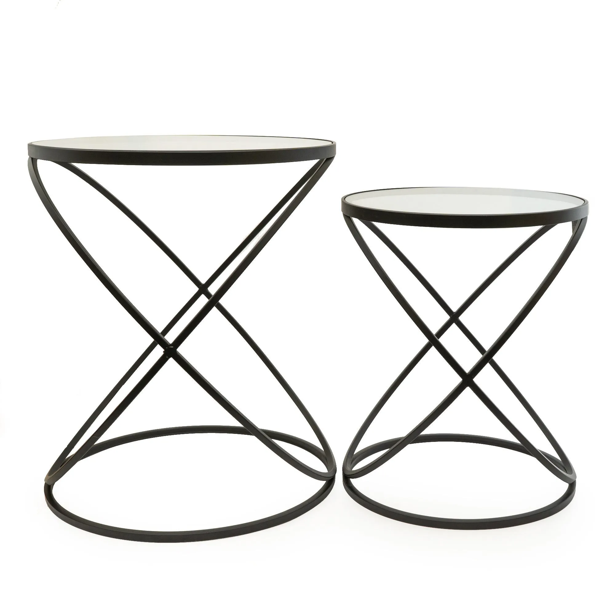 Set of 2 Black Criss Cross Tables  with Glass Top