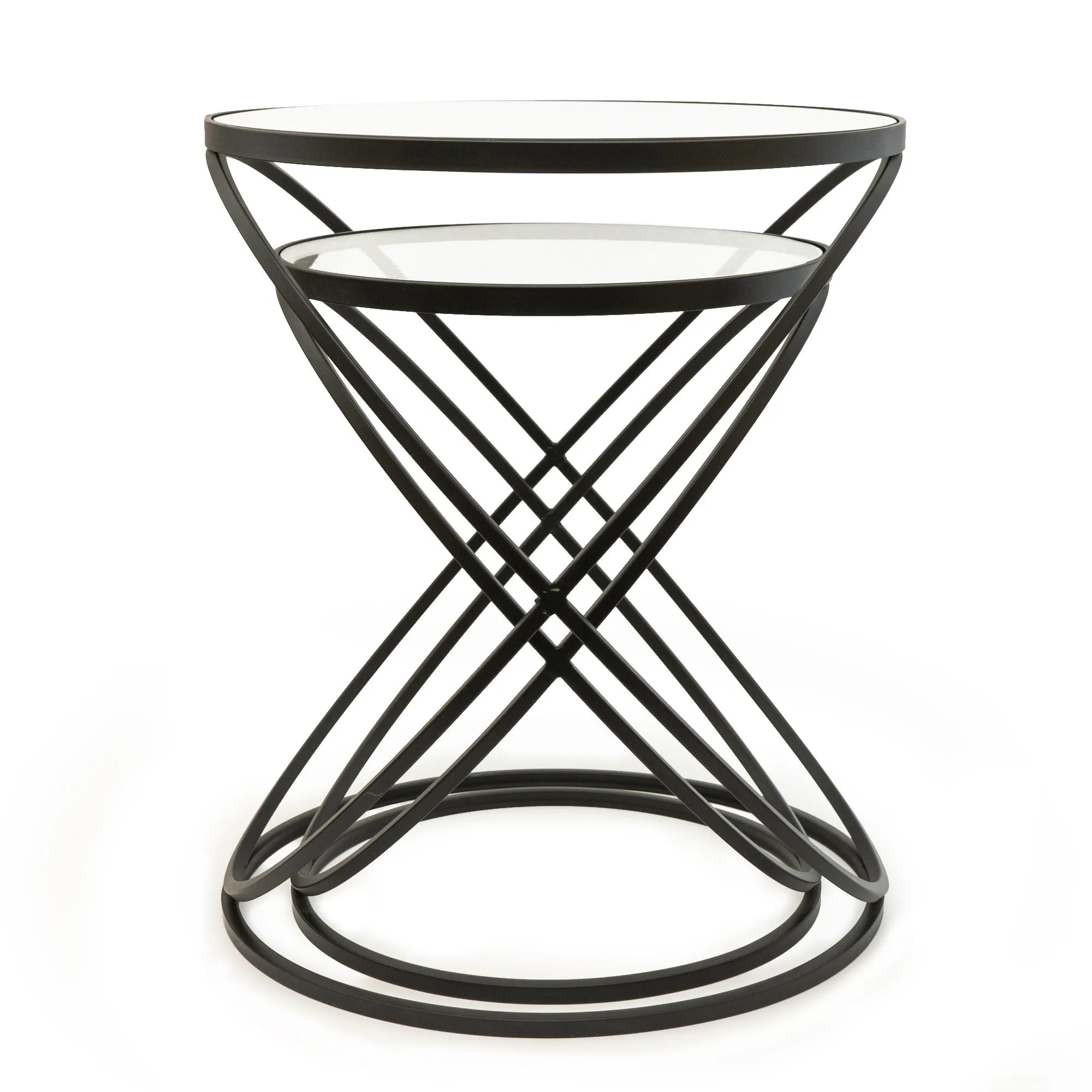 Set of 2 Black Criss Cross Tables  with Glass Top