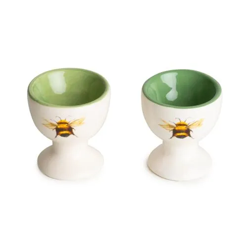 Set of Two Ceramic Egg Cups with Bee Design