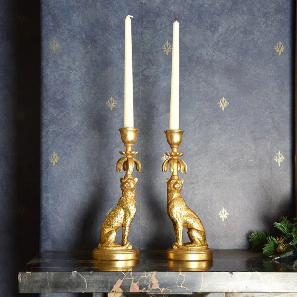 Set of Two Gold Leopard - Lavish Candleholder