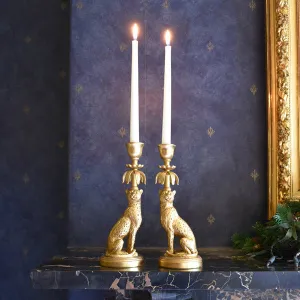Set of Two Gold Leopard - Lavish Candleholder kitchen essentials, utensils set