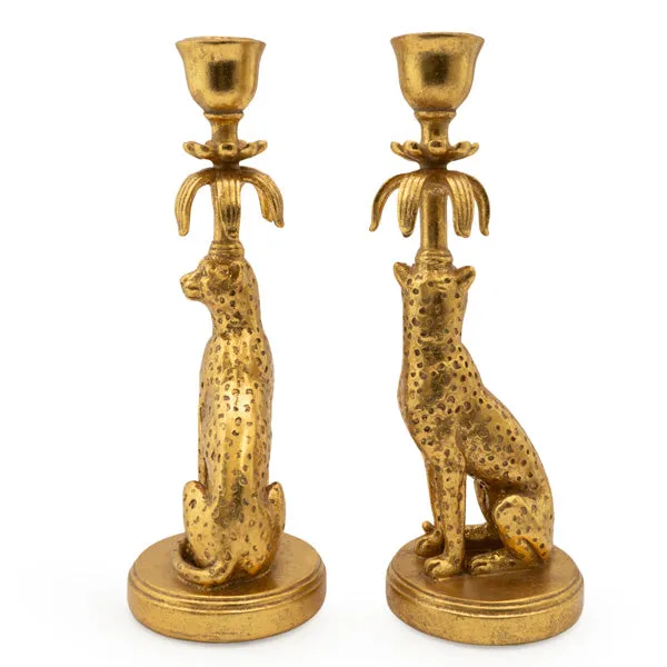 Set of Two Gold Leopard - Lavish Candleholder