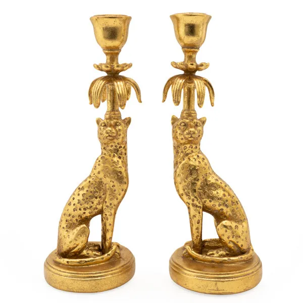 Set of Two Gold Leopard - Lavish Candleholder