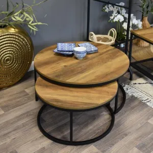 Set of Two Round Wood & Metal Nesting Tables kitchen essentials, utensils set