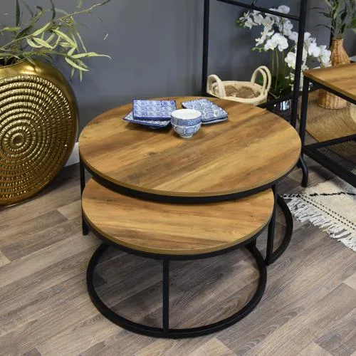 Set of Two Round Wood & Metal Nesting Tables kitchen essentials, utensils set