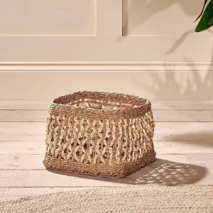 Shimla Square Seagrass & Palm Leaf Basket, 26 x 34cm, Natural home accents, decorative items