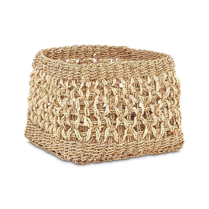 Shimla Square Seagrass & Palm Leaf Basket, 26 x 34cm, Natural
