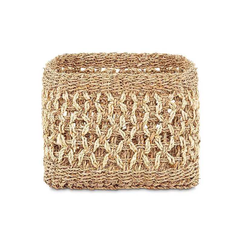Shimla Square Seagrass & Palm Leaf Basket, 26 x 34cm, Natural