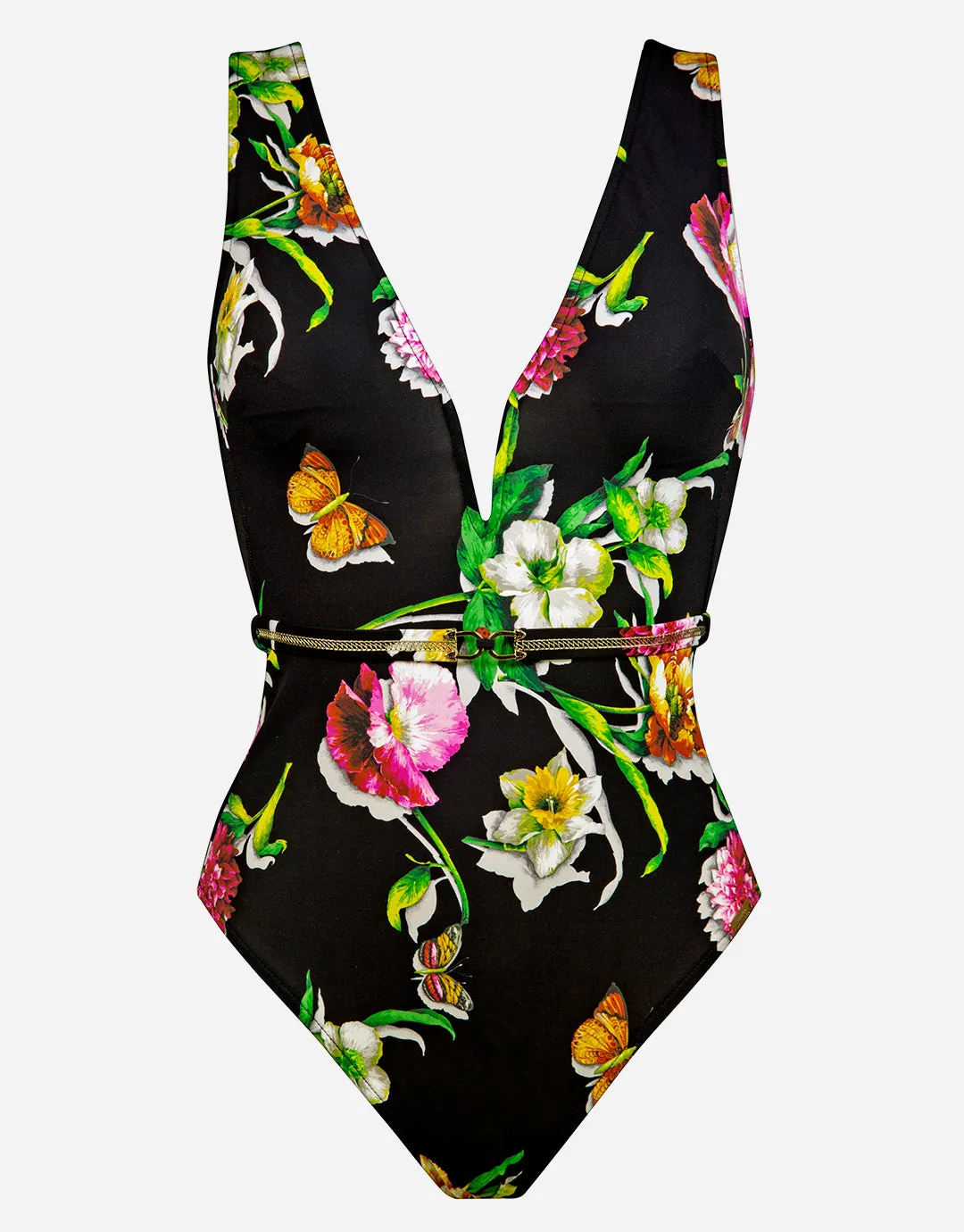 Siciliana Plunge Swimsuit - Black-Brights