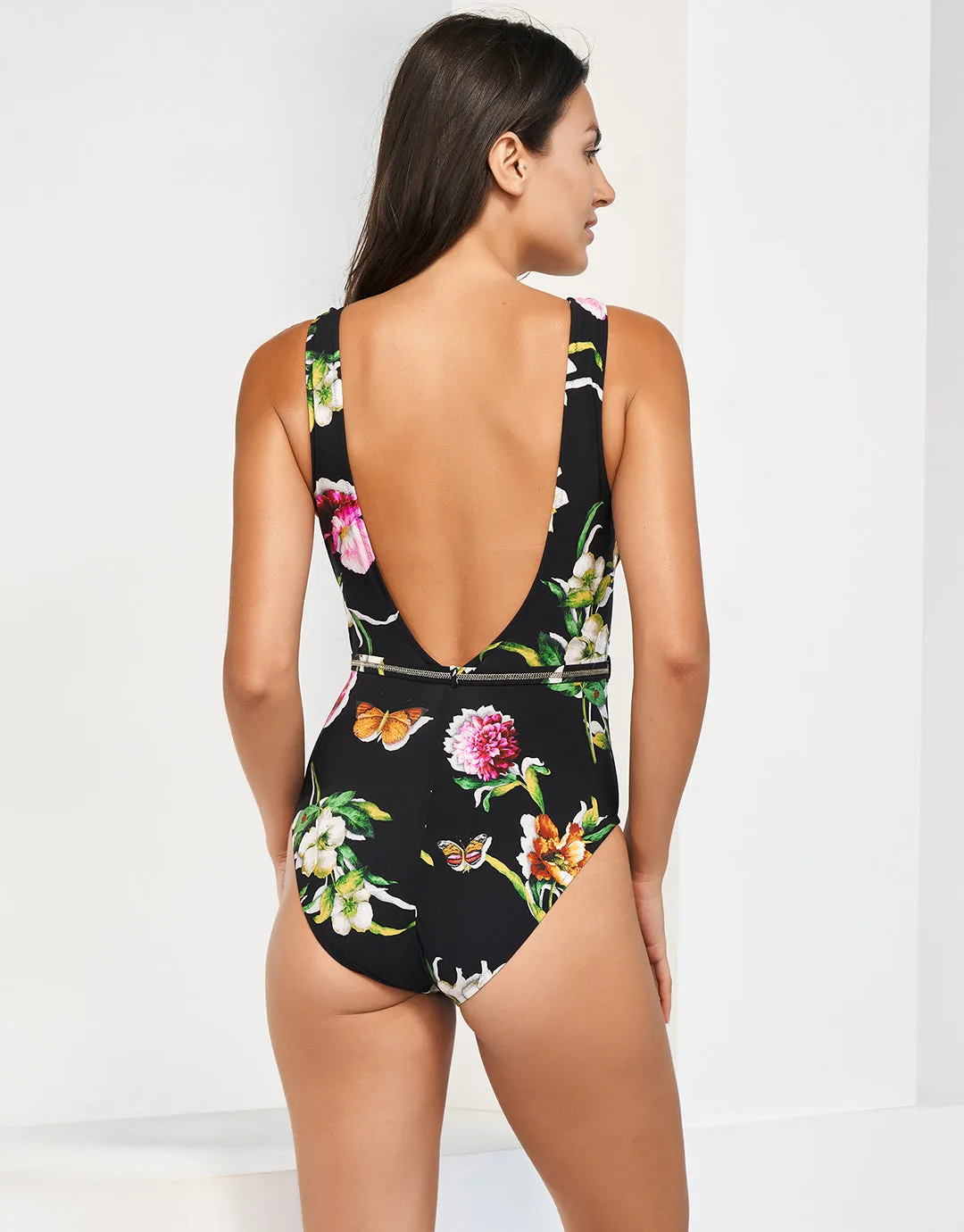 Siciliana Plunge Swimsuit - Black-Brights