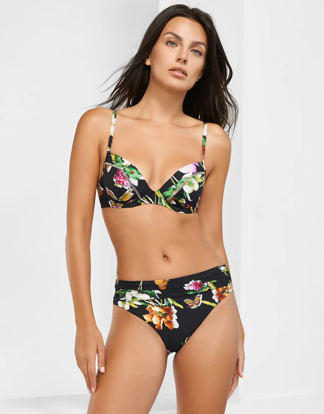 Siciliana Underwired Moulded Bikini Top - Black-Brights