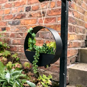 Sleek Lifelike Green Succulent in Chic Round Metal Hanging Pot kitchen essentials, utensils set