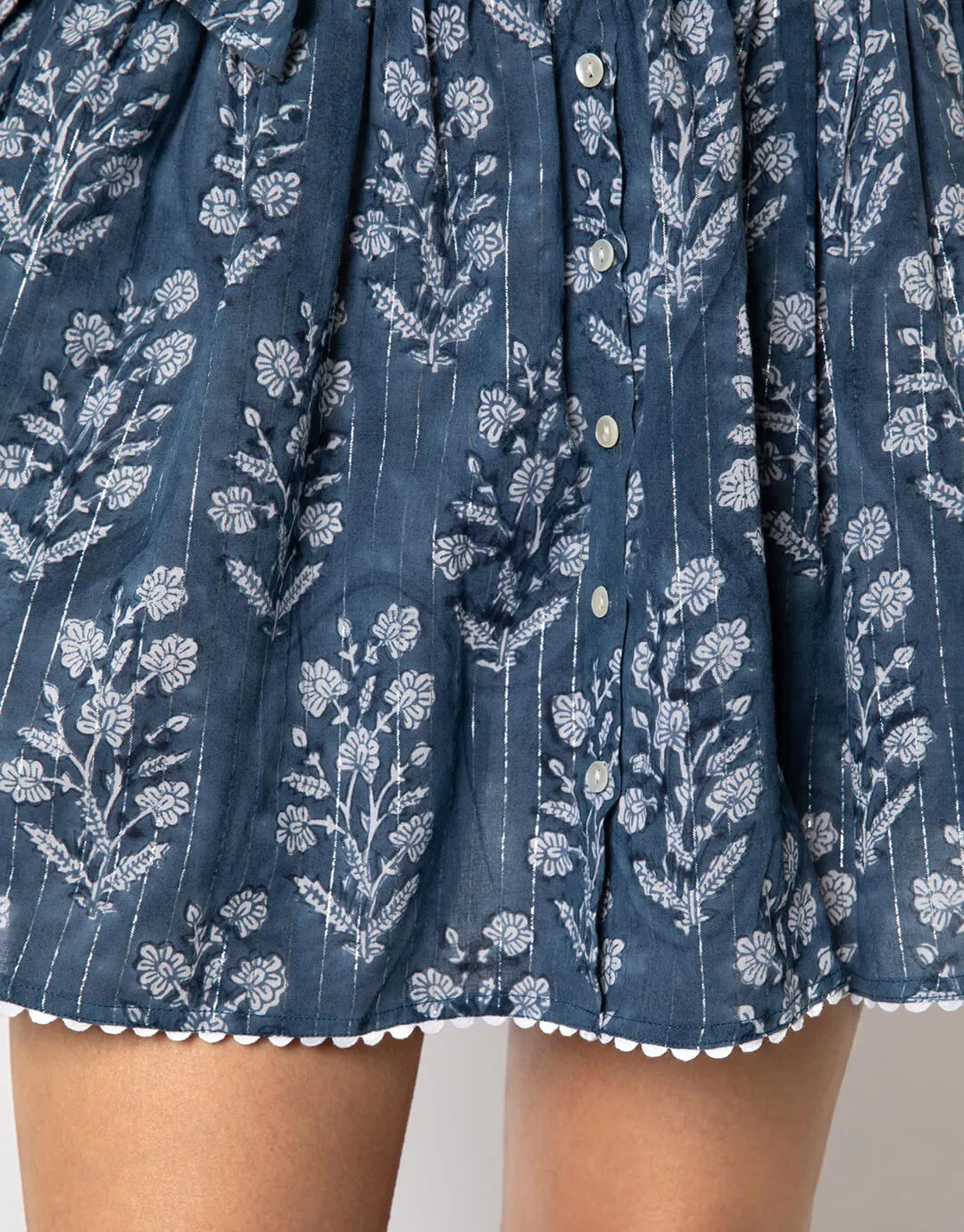 Small Flower Block Print Blouson Dress - Midnight