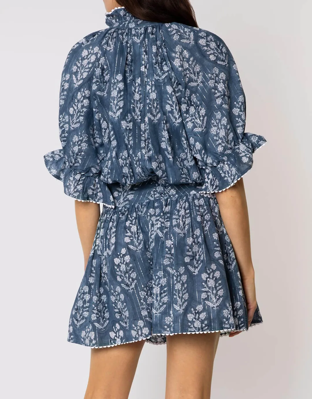 Small Flower Block Print Blouson Dress - Midnight