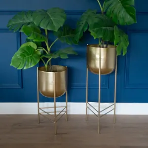 Small - Gold Metal Planter on Elegant Stand kitchen essentials, utensils set