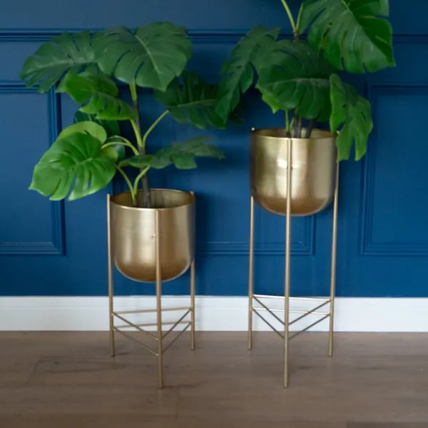 Small - Gold Metal Planter on Elegant Stand kitchen essentials, utensils set