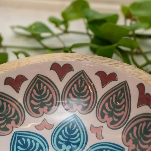 Small Mango Wood Bowl with Meze Enamel Interior