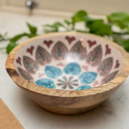 Small Mango Wood Bowl with Meze Enamel Interior