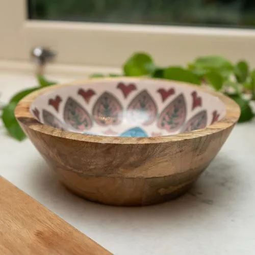 Small Mango Wood Bowl with Meze Enamel Interior