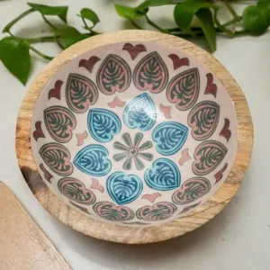 Small Mango Wood Bowl with Meze Enamel Interior kitchen essentials, utensils set