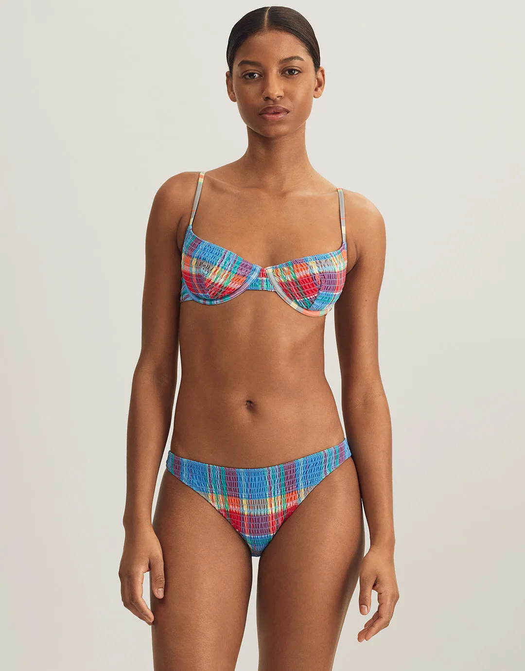 Smocked Madras Devin Hipster Bikini Pant - Multi