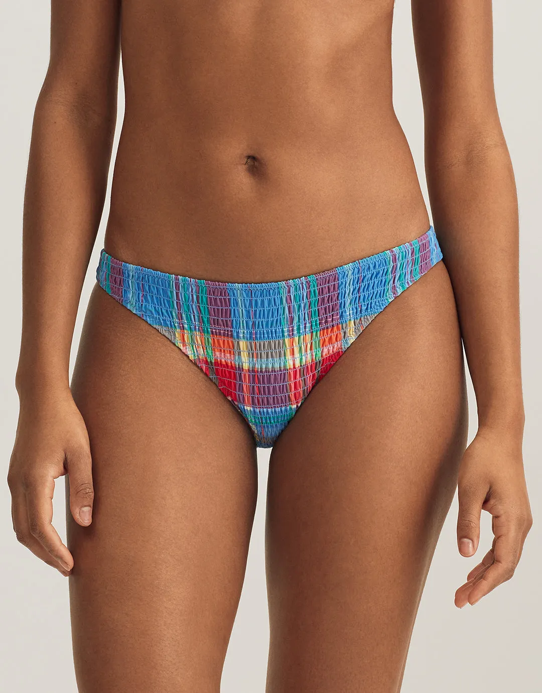 Smocked Madras Devin Hipster Bikini Pant - Multi